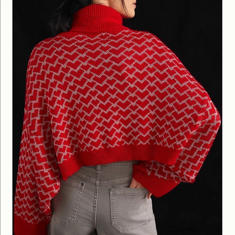 NWT Anthropologie Molly Bracken Shimmer Hearts Turtleneck Sweater Medium #034 - Picture 3 of 5